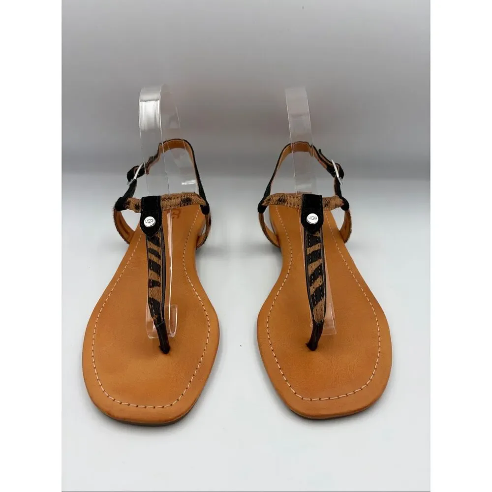 UGG Maddena T-Strap Calf Hair Buckle Sandal in Butterscotch Size 8.5